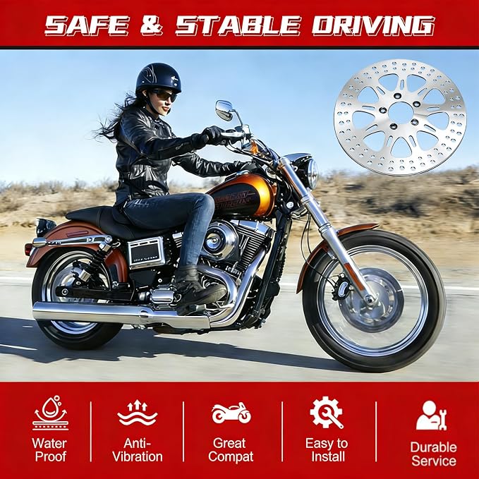 2 * 11.8'' Front Brake Rotors Compatible with Harley Rotor Road Glide,Road King, Electra Glide,Street Glide,Tri Glide,Dyna,Fat Bob,Low Rider s,V-Rod,Polished Finish Stainless