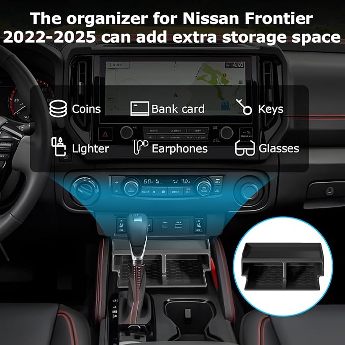 Compatible with 2022-2025 Nissan Frontier Organizer For Under Climate Controls, Perfect fit, Durable, Easy to Install and Clean, Center Console Organizer for 2022-2025 Nissan Frontier Accessoriess