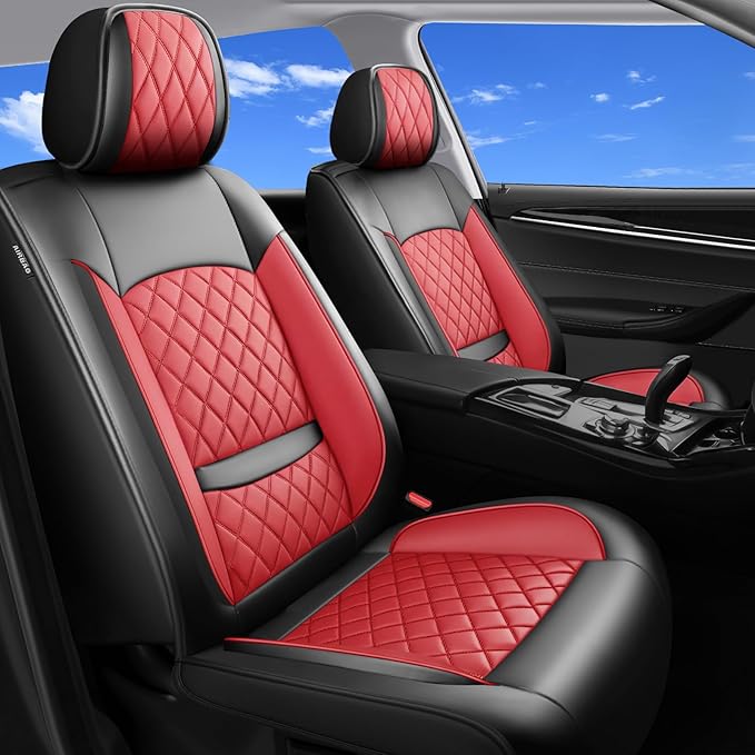 Fit Maverick Car Seat Covers for Ford Maverick 2022-2025 2026 - Luxury Leather, Anti-Slip, All-Weather Seat Cushions, Waterproof & Breathable, Airbag Compatible, Full 5-Seat Set (Red)