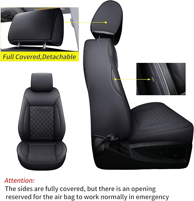 LUCKYMAN CLUB Chevy Silverado/Sierra P01-S1 Seat Covers Full Set, Fit 2014-2018 1500/2015-2019 2500 HD/3500 HD Crew Cab with Breathable Faux Leather (Full Set, Black)