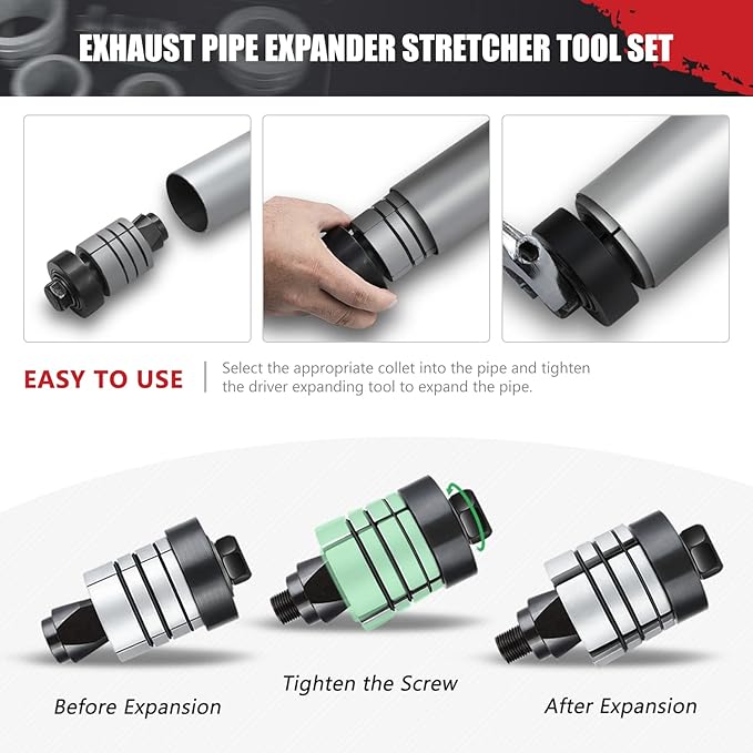 ‎DNA Motoring TOOLS-00202 1-5/8 to 4-1/4 Inches Exhaust Pipe Expander Stretcher Tool Set with Rubber Rings for Automotive Car Tail Pipe Tube Repair