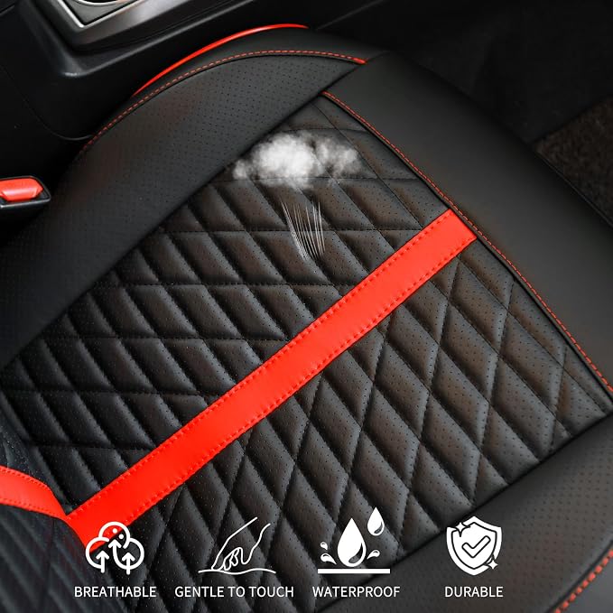 Car Seat Covers Fit for Toyota Tacoma 2016-2023 3rd Gen Double & Crew Cab SR SR5 Limited TRD Sport/Pro/Off Road Full Set,Waterproof Breathable Leather Full Coverage (Red Black)