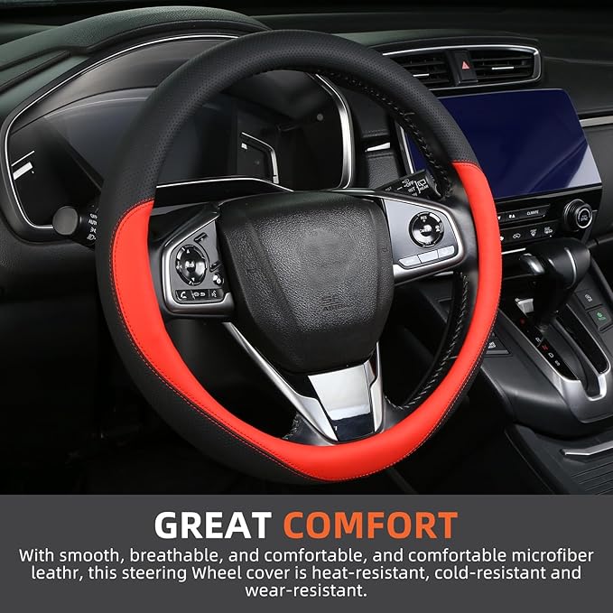 Leather Steering Wheel Cover Custom-Fit for Toyota, Comfort Grip Design Breathable and Non-Slip, Toyota Car Steering Wheel Protector for Women Men, Toyota Accessories,Black (D-Style, for Toyota)