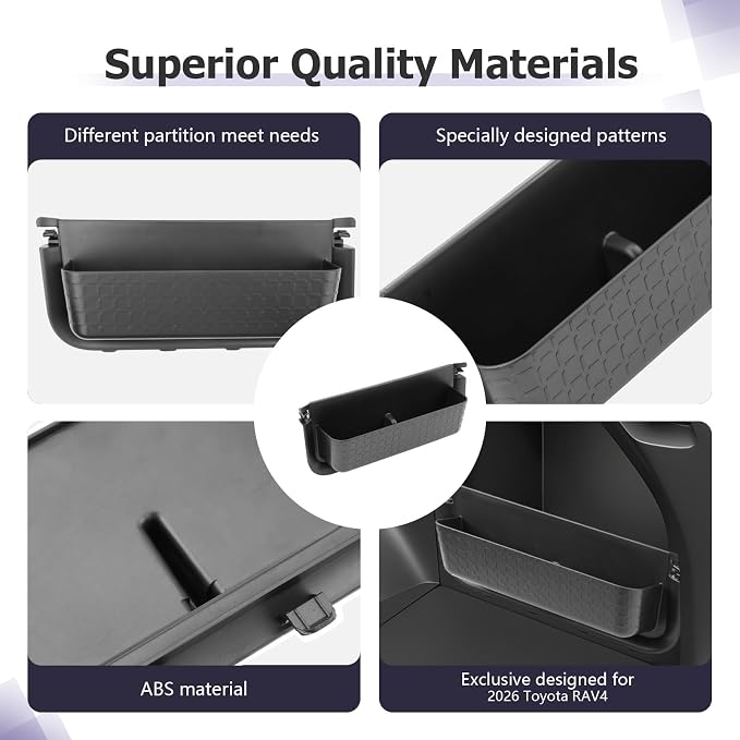 LUWU Trunk Side Pocket Storage Box Compatible with 2026 RAV 4 Accessories Armrest Console Secondary Storage Box Insert Tray Trunk Organizer ABS Material Black