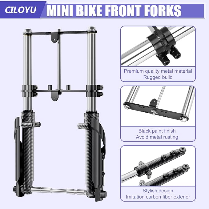 Mini Bike Front Forks Suspension Kit Imitation Carbon Fiber Replacement for Monster Mega Moto MMB80 MMB105 80cc 105cc Coleman CT100U Baja DB30 GMB100 Motovox MBX10 MBX11 Minibike Parts