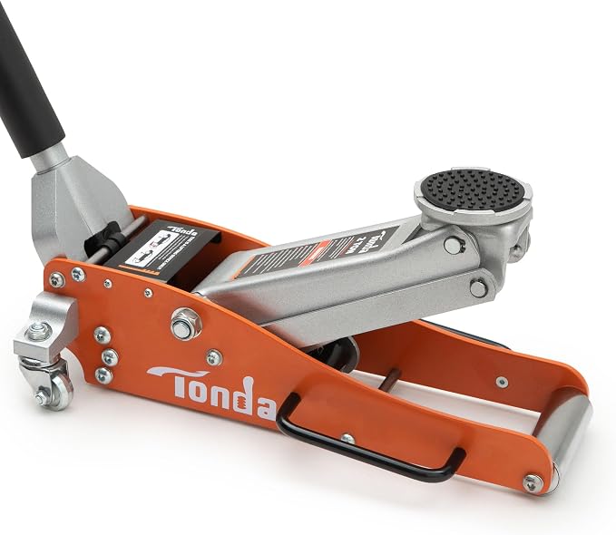 TONDA Low Profile Floor Jack, 2 Ton Aluminum and Steel Hydraulic Car Jack with Dual Pump System, Rapid Lift, Orange
