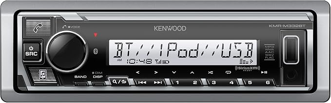 KENWOOD KMR-M332BT Car & Marine Stereo - Single Din, Bluetooth Audio, USB MP3, Aux in, AM FM Radio SiriusXM Ready, Weatherproof, Multi Color Illumination