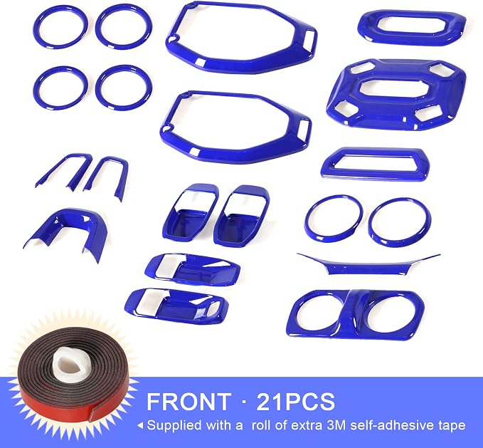 21PCS Full Set Interior Decoration Trim Kit Compatible with Jeep Wrangler JL JLU & Gladiator JT 2018-2021,Steering Wheel,Reading Light,Air Conditioning Vent,Headlight Switch,Speaker Covers(Blue)