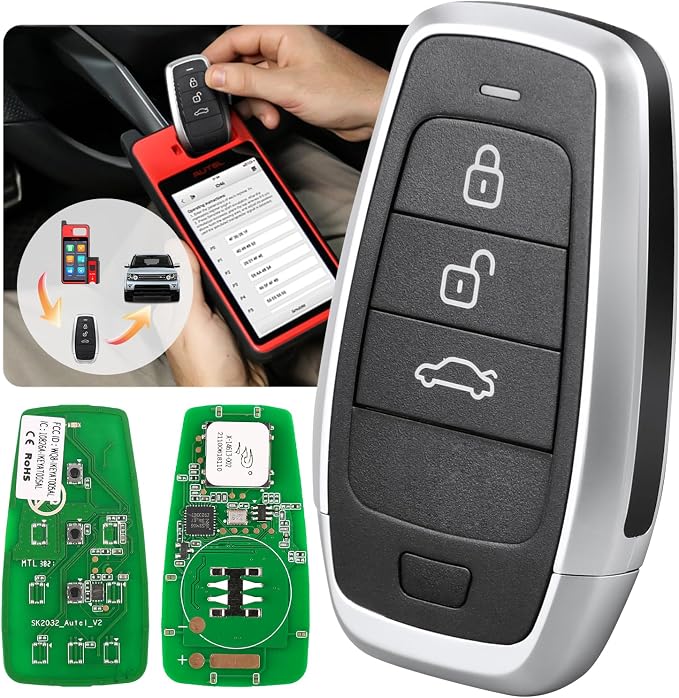 Autel Original Universal Key Fob Replacement, 3-Button Keyless Entry, 2026 Programmable Blank Key IKEYAT003BL, Dual-Band, 130FT Remote, OE-Quality, Work with KM100 Scan Tool