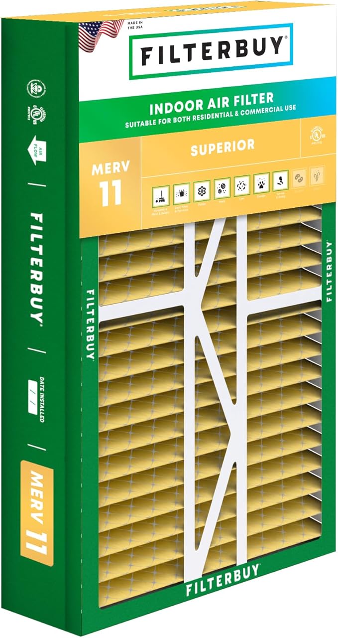 Filterbuy 17.5x27x5 Air Filter MERV 11 Superior Pet & Allergy Defense (1-Pack), Pleated HVAC AC Furnace Filters for Trane Perfect Fit & American Standard (Actual Size: 17.13 x 26.13 x 4.97)