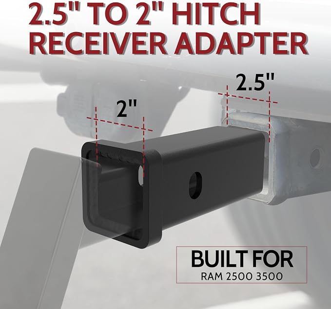 2.5 Inch to 2 Inch Hitch Reducer Sleeve for Ram 2500 3500 Accessories, Push in with Confidence Perfect Alignment Hitch Receiver Adapter