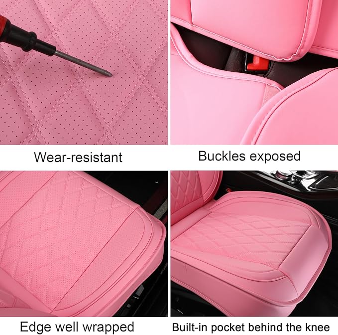 MIROZO Front Seat Covers,Leather Car Seat Covers,Pink Black Car Seat Cover,Automotive Seat Covers Universal Car Seat Protector Seat Cushion for Sedan, Truck and SUV (2PCS Front, Pink)