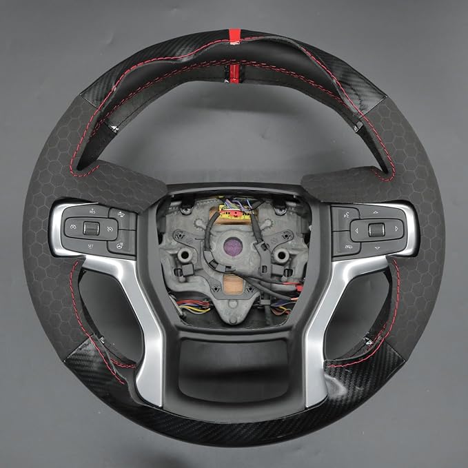 MEWANT DIY Black Shiny PU Carbon Fiber Embossed Suede Steering Wheel Wrap for Chevy Silverado Blazer 1500 Silverado 2500