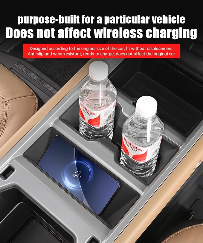 Center Console Storage Box for 2025-2026 Land Rover Defender 90 110 130 Wireless Charging Mat Cup Holder Interior Storage Silicone Mat Tuning Supplies Accessories (2025 Defender (Black))