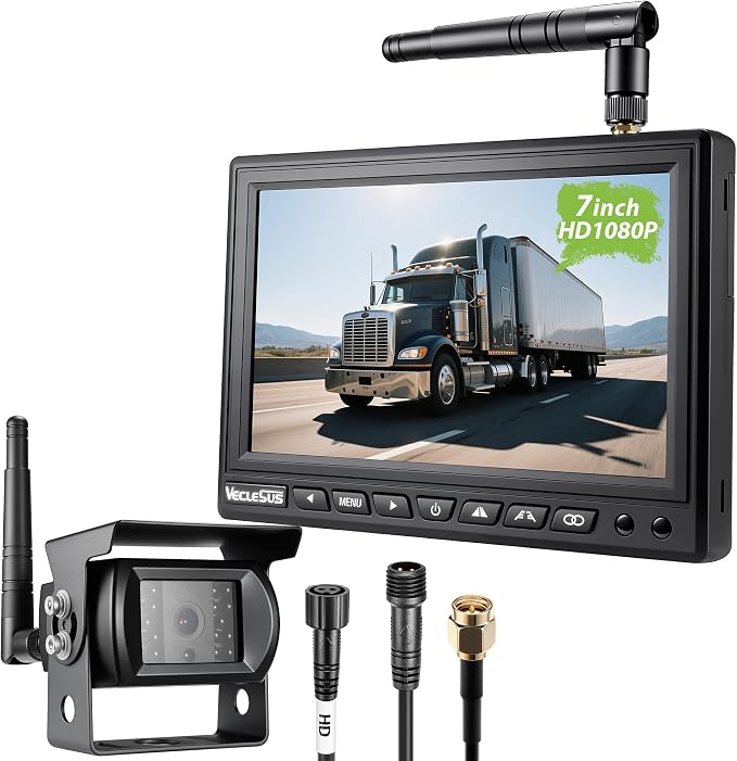 Wireless Backup camere System for Truck, VECLESUS VWS 1080P 7-Inch Mirror Monitor Backup Camera System, HD IR Night Vision, Waterproof Rearview Camera,4 Video Inputs, for Trucks,RVs,Vans,SUVs and Cars