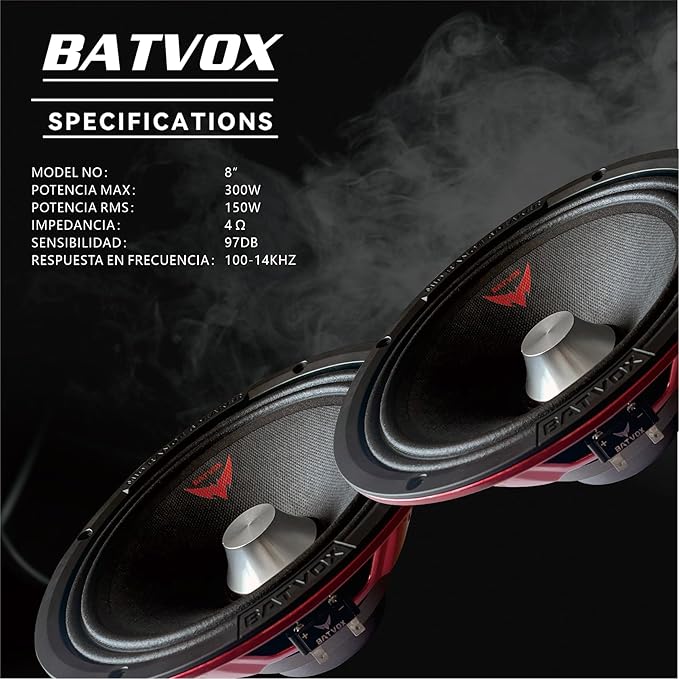 MX80S3 Loudspeaker 8 Inch Midrange 600 Watts 4 Ohms Silvery Bullet, Premium Quality Audio Door Speakers for Car or Truck Stereo Sound System, Black (2 Speaker)
