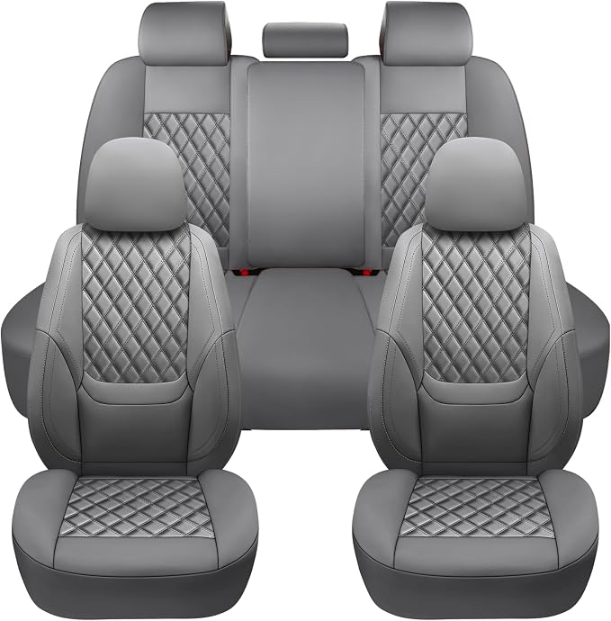 NS YOLO Full Coverage Leather Car Seat Covers Full Set,Waterproof Seat Covers for Cars,SUVs Pick-up Truck, Car Seat Cushion,Car Seat Protector,Grey Seat Cover with 5 Seats