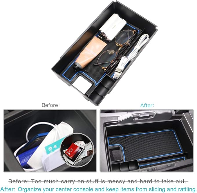 CDEFG 2021 2022 2023 Venza Console Organizer: Center Console Insert ABS Black Material Armrest Organizer Tray Secondary Storage Box Compatible with 2021 2022 2023 Venza Interior Accessories (blue)
