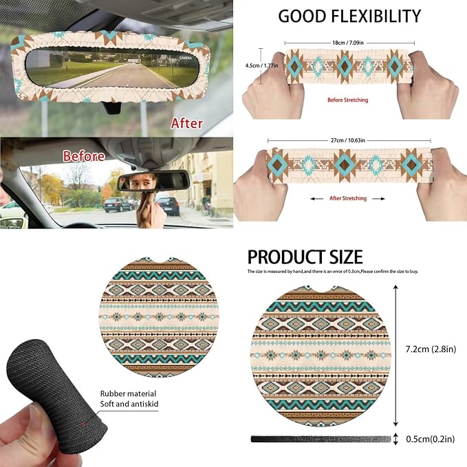 Boho Tribal Car Seat Covers Set of 15 with Universal Steering Wheel Cover, Rearview Mirror Cover, Car Trash Can, Seatbelt Pads, Cup Holder Coasters, Keychains