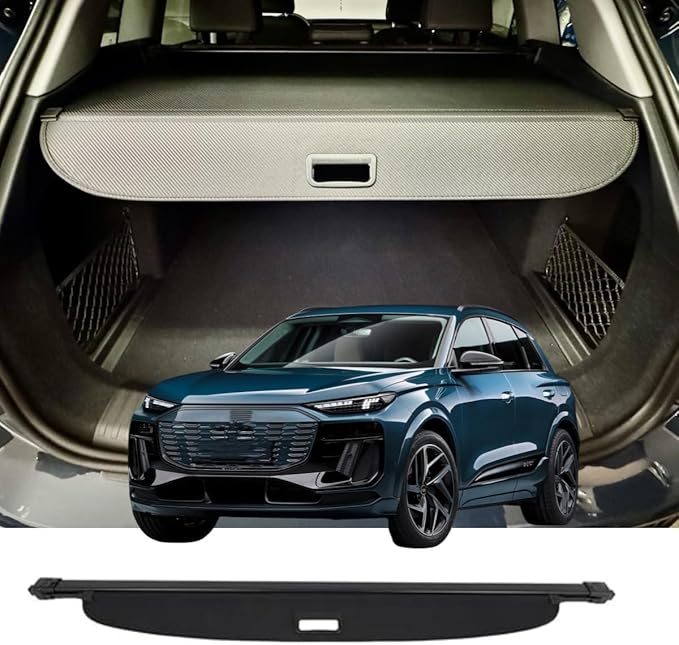 Retractable Cargo Cover Compatible with Audi Q6 Etron e-tron 2025 2026 Shield Security Shade Privacy Screen Tonneau Luggage Cargo Trunk Organizers (Carbon Fiber Texture)