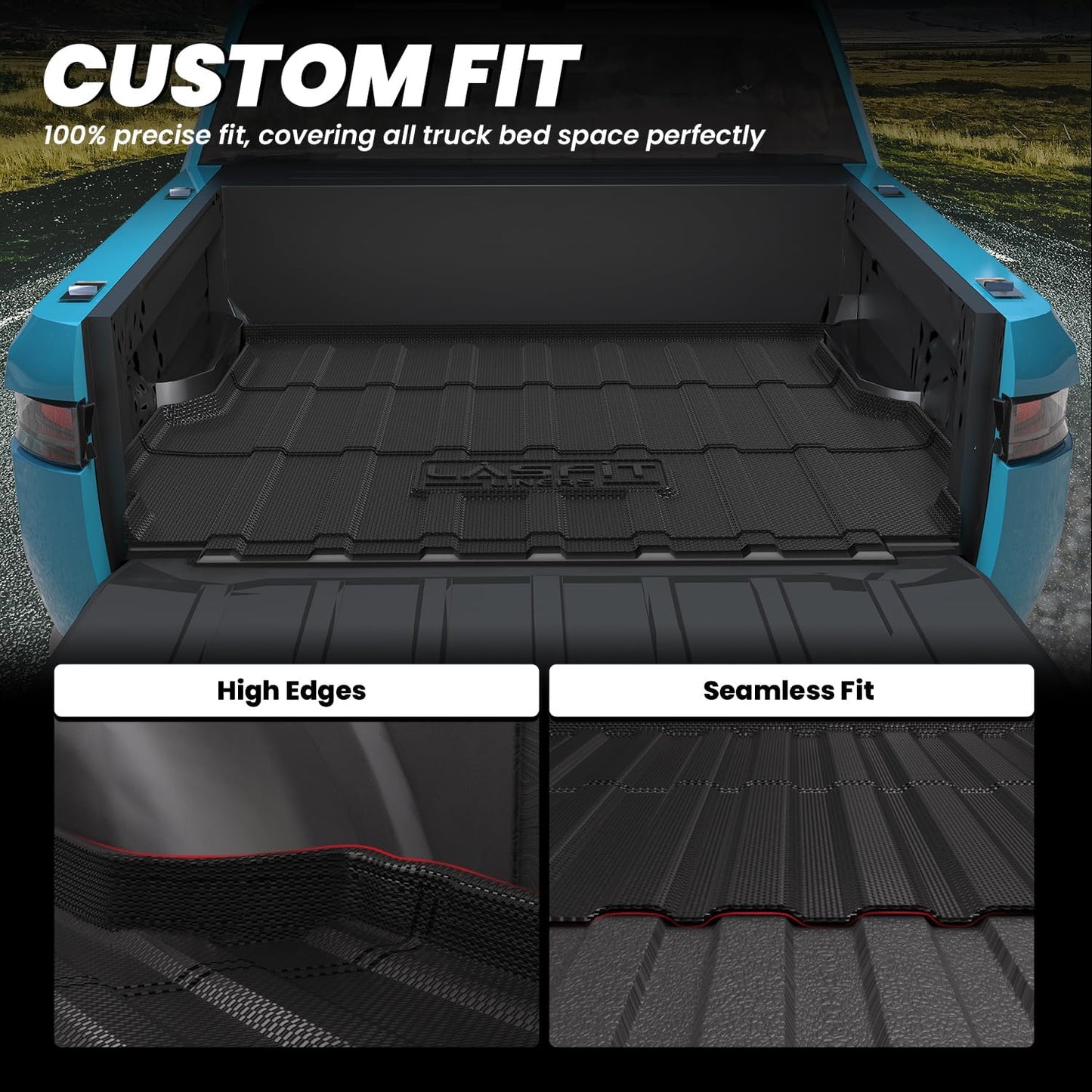 LASFIT Truck Bed Mat Fits for Rivian R1T 2025 2024 2023 2022 Accessories, Vehicle R1T Bed Mat Custom Fit Flush 2025-2022 R1T All Weather TPE R1T Truck Cargo Bed Liner, Black (Not Fit Drop-in Liners)