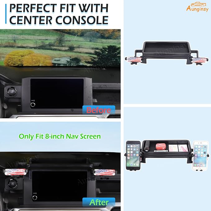 Car Center Console Dash Storage Tray With Phone Holder Compatible with Toyota Tacoma 2026 2025 2024, Dashboard Organizer Tray Mobile Phone Mount Storage Box Insert Accessories, Only Fit 8-inch Screen