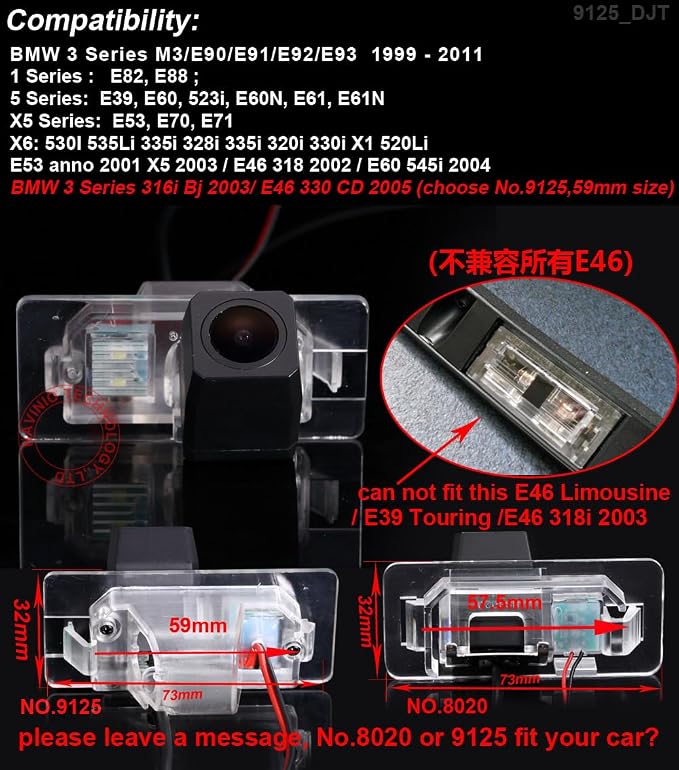 170° Wide Angle Car Rear View Camera Backup Reversing Camera for BMW E46/E46CSL/E90/E91/E92/E93/E82/E88/ E39/E60/523i/E60N/E61/E61N/X5/E53/E70/E71/X6/5301/535Li/335i/328i/335i/320i/330i/X1/520Li
