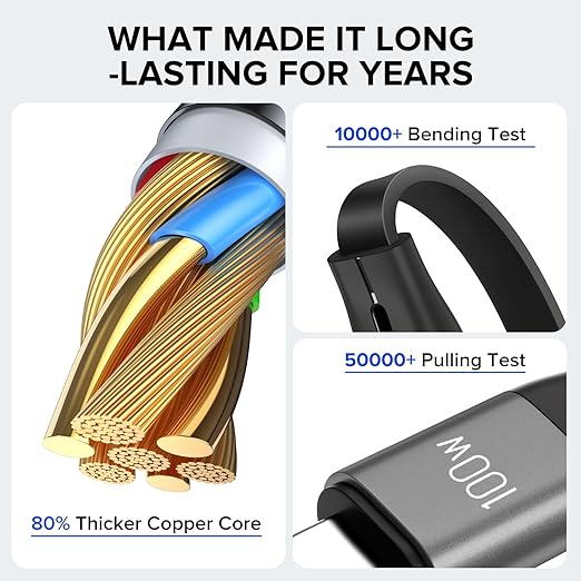 100W Retractable USB C Cable, 3 in 2 USB C Cable for Apple Watch Charger/iPhone 16 Charger,Multi Charging Cable Cord,Camping Essentials,Portable Designed for iWatch &iPhone 17-15-4.27FT