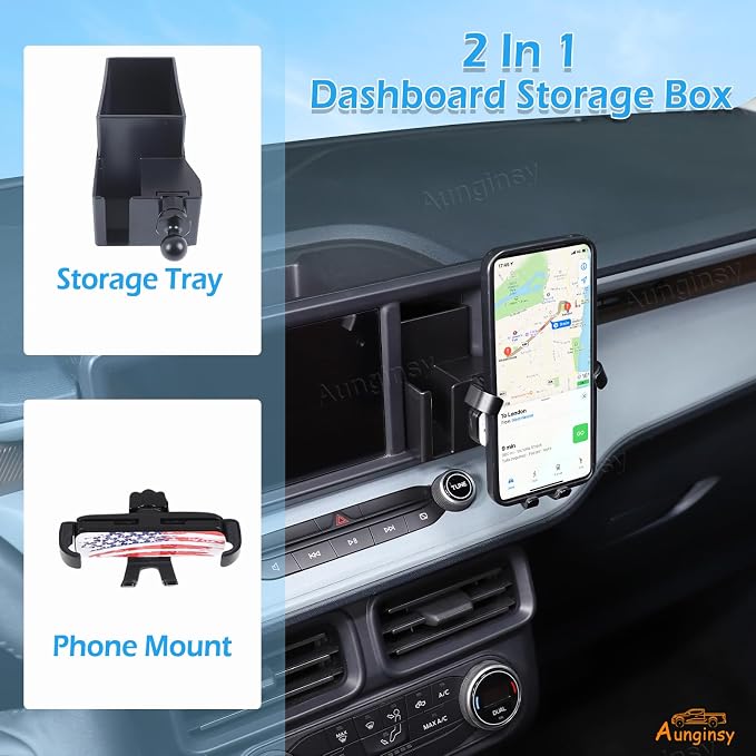 Aunginsy Car Hidden Screen Drawer Organizer with Phone Holder Compatible with Ford Maverick 2022-2024 Center Console Multimedia Display Right Side Panel Storage Box Truck Dash Cubby Insert Accessories