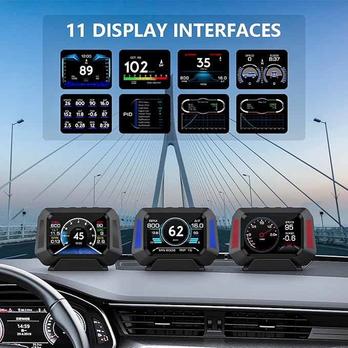 AZIJYV Obd2 Gauge Display P21, Heads Up Display for Cars, Displaying Multiple Functions, Speedometer, Slope Meter, Digital Speedometer for car Suitable for After 2009