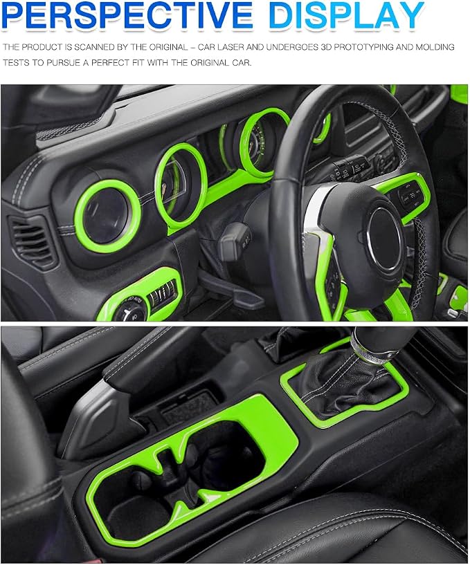Barong for Jeep Wrangler JL JLU Gladiator JT 2018-2023 Accessories Interior Decoration Steering Wheel Gear Cup Holder Door Panel AC Air Vent Reading Light Cover 23PCS Full Set (Green)
