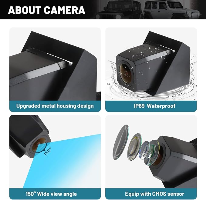 EWAY Classic 3.0 Adjustable Spare Tire Backup Camera w/ 10FT 4PIN Extension Cable for Jeep Wrangler JK JKU Rubicon Sahara 2007-2018, Heavy-Duty Metal Housing Rear View Reverse Aftermarket Camera