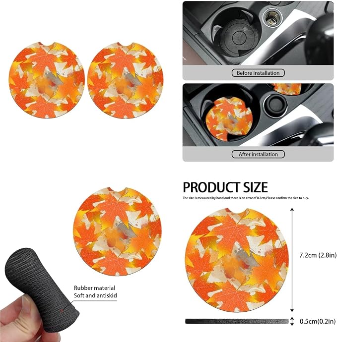 13 PCS Maple Leaf Car Seat Covers, Autumn Maple Leaves Auto Steering Wheel Cover & Seat Belt Covers, Thanksgiving Day Orange Gradient Cup Holder Coaster Keychain