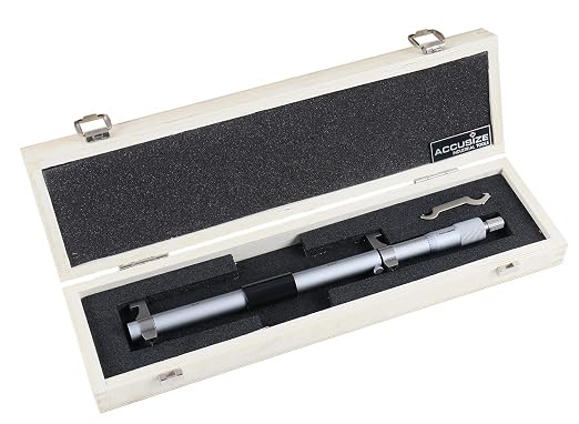 Accusize Industrial Tools 8-9'' by 0.001'' Inside Micrometer in Fitted Case, Satin Chrome Finished, Eg00-3229 | Range: 8-9", Graduation: 0.001", Accuracy: 0.00028", Resolution: 0.0001", Satin Chrome Finish