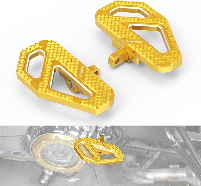 NICECNC Gold Rear Enlarged Passenger Footboard Aluminum Foot Pegs Compatible with Harley Road King Special FLHRXS 2017-2024, Replacement for 50208-04, See Fitments