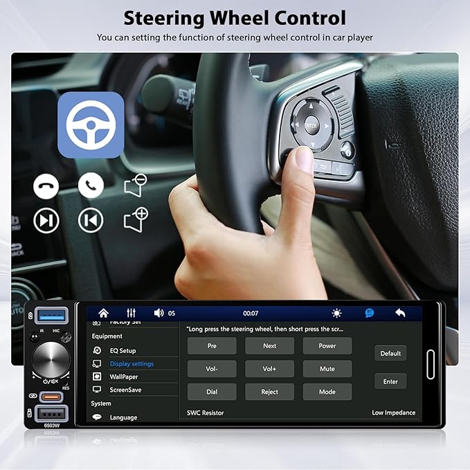 Inefala 6.5" Wireless Carplay Car Stereo Incell Single Din Touchscreen Radio Android Auto Bluetooth 5.2 Backup Camera Car Audio Receiver USB Type C FM RDS EQ SWC MIC