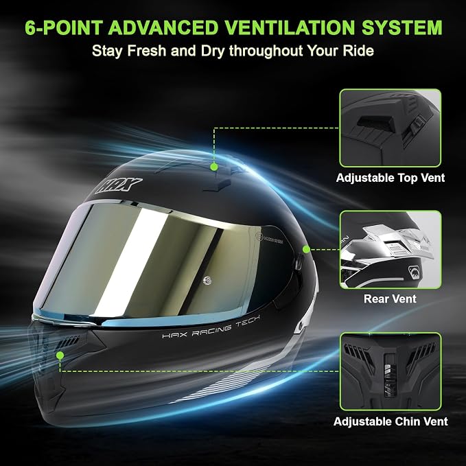 HAX Obsidian Dual Visor Full Face Motorcycle Helmet DOT/ECE 22.06 Approved, Pinlock & Bluetooth Ready, Aerodynamic Spoiler for Powersports Street Bike Racing, Unisex Adult (Matte Black Silver, M)