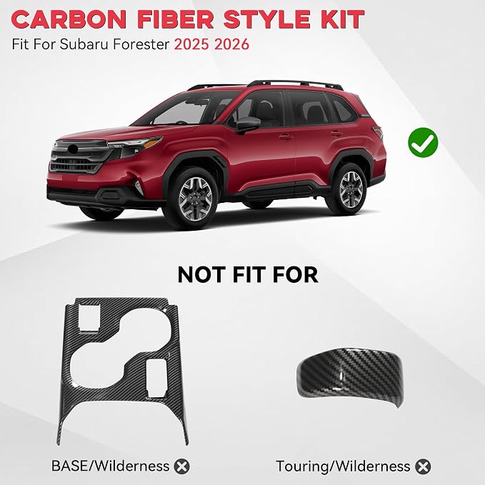 Carbon Fiber Interior Trim Kit Fit for Subaru Forester 2025-2026 | 5PCS fit for Premium Sport Limited, steering wheel cover, center console shift cup holder panel, gear shift knob overlays