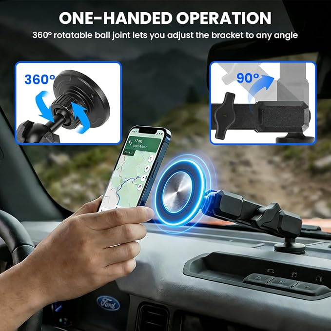 Car Phone Holder Fit for Ford Bronco 2021-2025 2/4 Door Compatible with Magsafe, Magnetic Dash Phone Mount Hands-Free 360° Rotation (Not for Bronco Sport)