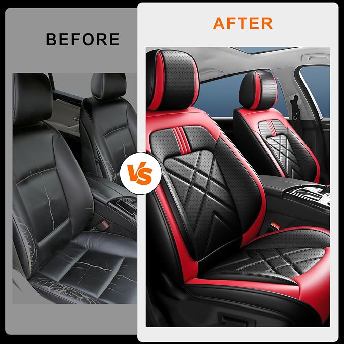 4Runner Car Seat Covers Custom Fit for Toyota 4Runner 2003-2026, Premium Full Coverage Leather Automotive Seat Protectors, Waterproof Breathable, Airbag Compatible (2 Front Seats, Red & Black)