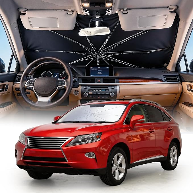 Weektic Custom Windshield Sun Shade Umbrella for Lexus RX350/450 2010-2015, [Double Thickened Ice Crystal Coating] Sun & Heat Protection, Keep Vehicle Cool & Protect Interior