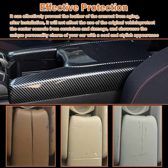 Carbon Fiber Style Center Armrest Box Cover Console Box Storage Box Trim Covers Compatible with Honda Civic 10th Generation 2016 2017 2018 2019 2020 2021 Auto Interior Accessories (3Pcs)