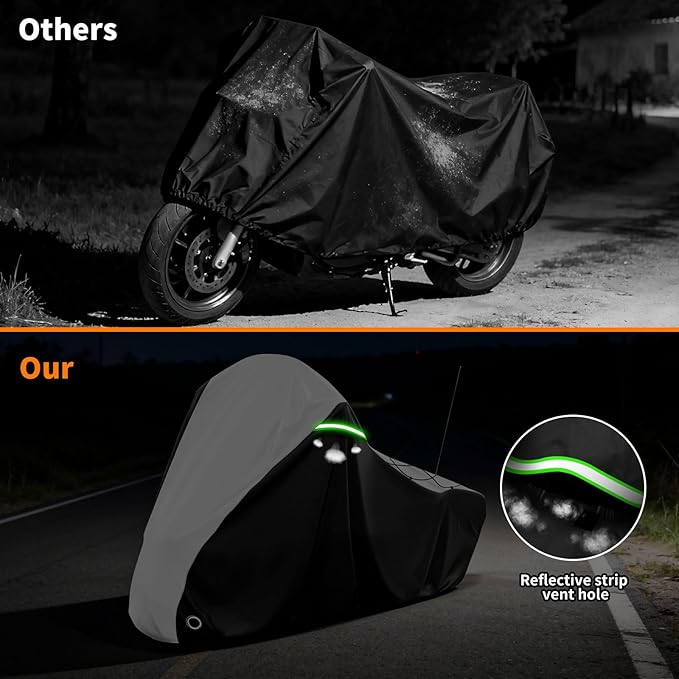 COVERVIN Motorcycle Cover for Harley Davidson Touring Road King Road Glide Electra Glide Street Glide Low Rider-ST Heritage Classic HD Goldwing, All Weather Waterproof Cruiser Cover, Black&Silver