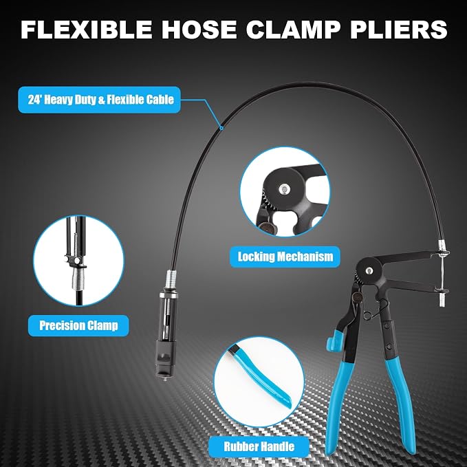 9PCS Professional Hose Clamp Pliers Set for Automotive, Long Reach Flexible Wire & Swivel Jaw Pliers for Fuel, Oil, Coolant Radiator Heater and Water Hoses