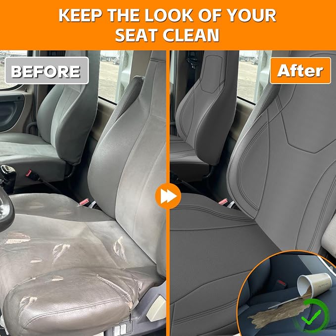 Leather Seat Cover Compatible with 2014-2025 Freightliner Cascadia 125 116 126, 33in High Back Seat Cover with Armrest Cover, Driver or Passenger Side Only One Seat