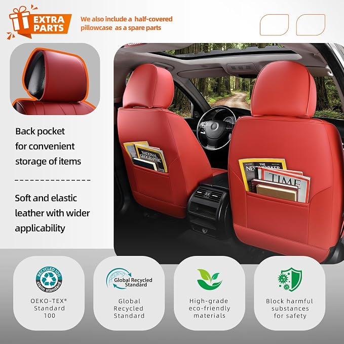 5-Seater Car Seat Covers Full Set, Fit for Front and Rear Seats of Cars, Waterproof and Breathable Nappa Leather, Compatible with Airbags, Car Seat Protector Covers for Most Cars - Wine red