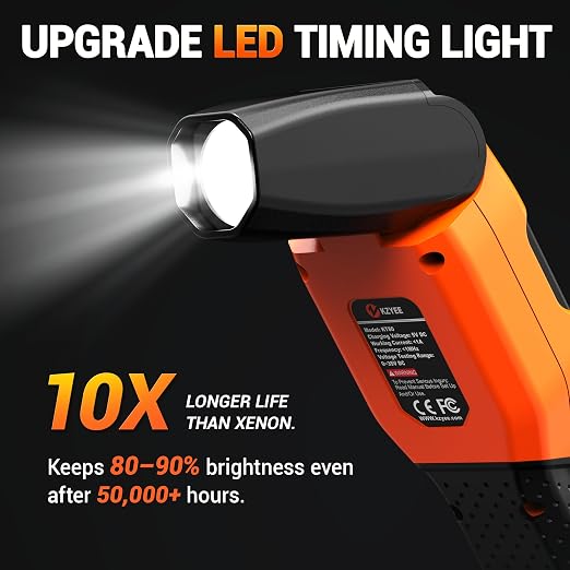 KZYEE KT80 Digital Timing Light with Tachometer (RPM), Advance, Dwell Meter & 0-35V Voltage Test, 60° Adjustable LED Strobe, USB-C Rechargeable & 12V Backup, for Distributor Gas Engines