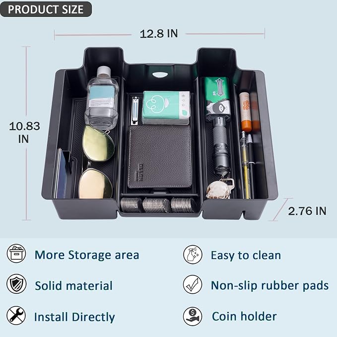 TOPINSTALL 4 Compartments Full Size Tray Compatible with 2019-2022 GMC Sierra Chevy Silverado 1500 and 2020-2023 Silverado/Sierra 2500HD 3500HD Full Console w/Bucket Seats ONLY