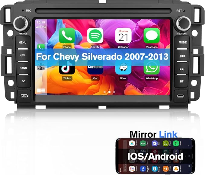 AWESAFE Android Car Stereo for Chevy Silverado GMC Sierra Yukon 2007-2013, Touch Screen Silverado 1500 Radio Replacement with GPS Navigation CarPlay Android Auto Multimedia Video Player - 2GB+64GB