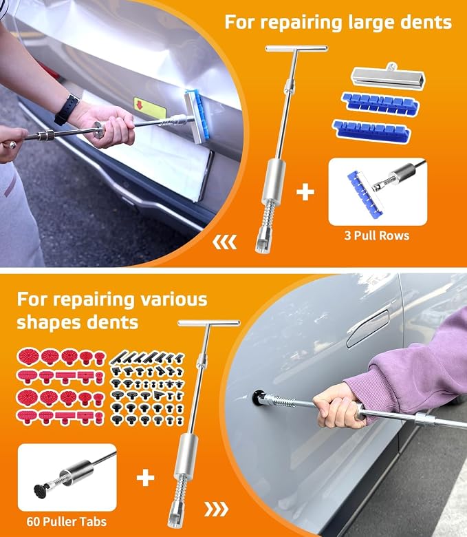 Paintless Dent Removal Kit for Cars - Dent Puller Kit with Premium Dent Lifter, Strong Adhesion Glue Sticks & Puller Tabs, Removable T-bar Puller, PDR Kit for & Auto Body Dent Repair